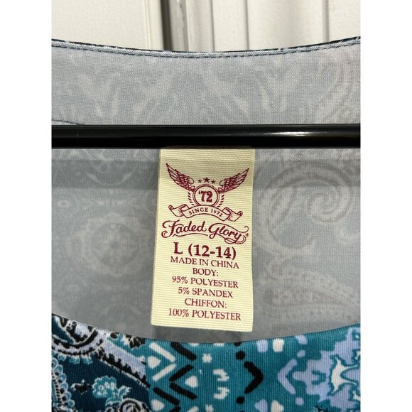 Faded Glory Sleeveless Patchwork Print Blouse Sz L - Picture 5 of 8